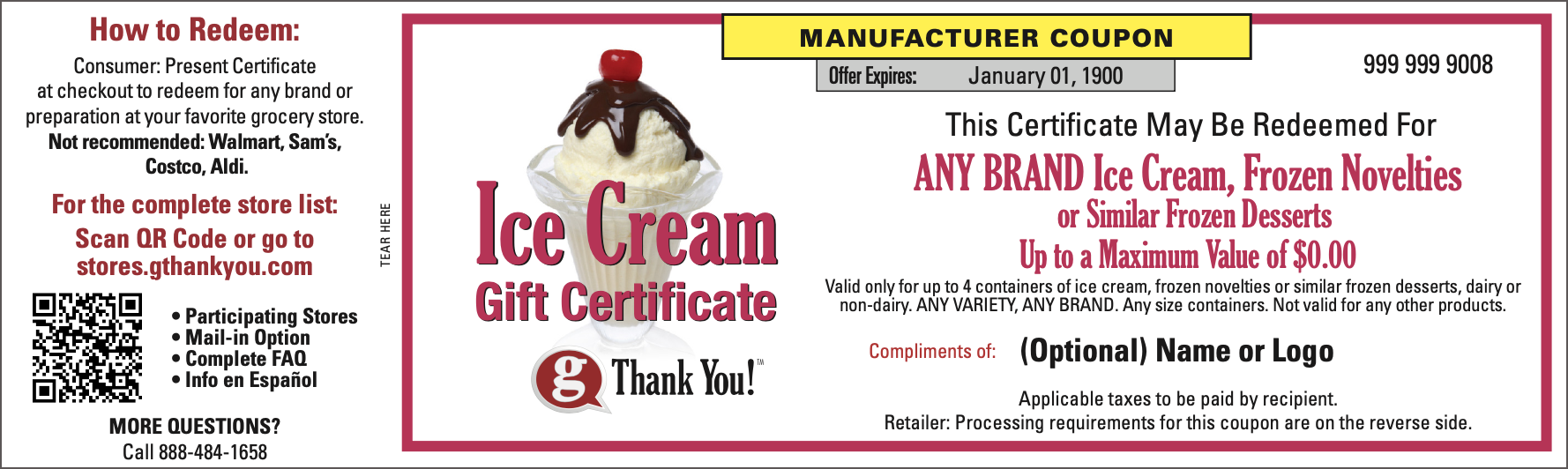 A gThankYou! Ice Cream Gift Certificate can be personalized – all for free!